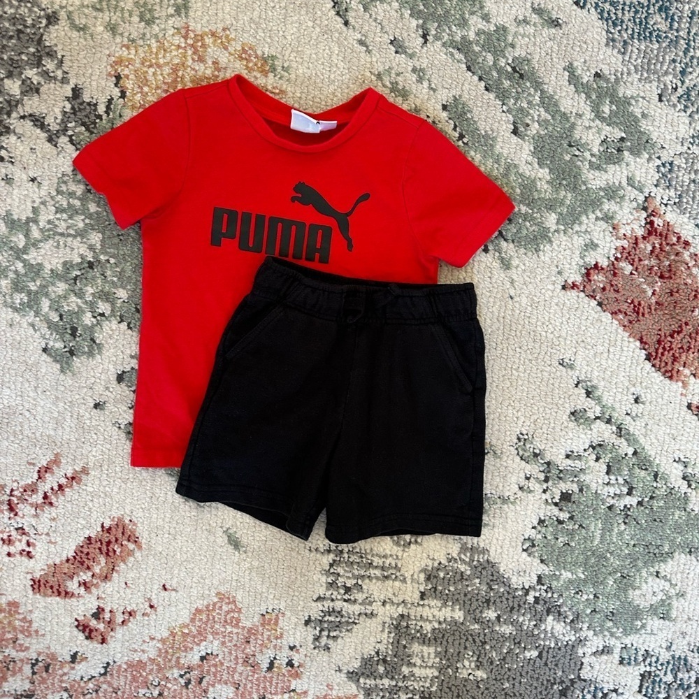 Puma Toddler Boy Red T-Shirt and Cat & Jack Black Sweat Shorts Set Size 3T - Picture 12 of 12